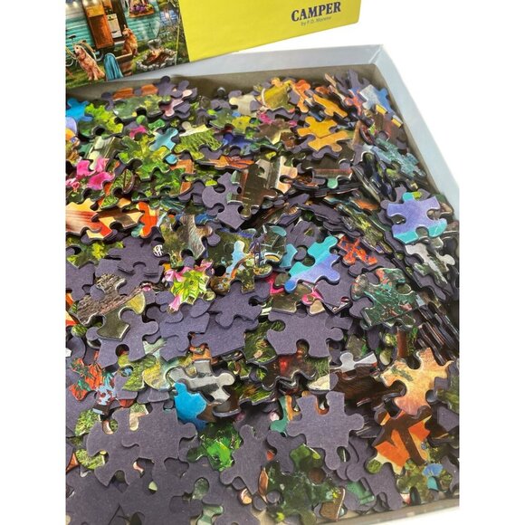 White Mountain 1000 Piece Camper Jigsaw Puzzle Dogs Camping Campfire - Picture 2 of 3